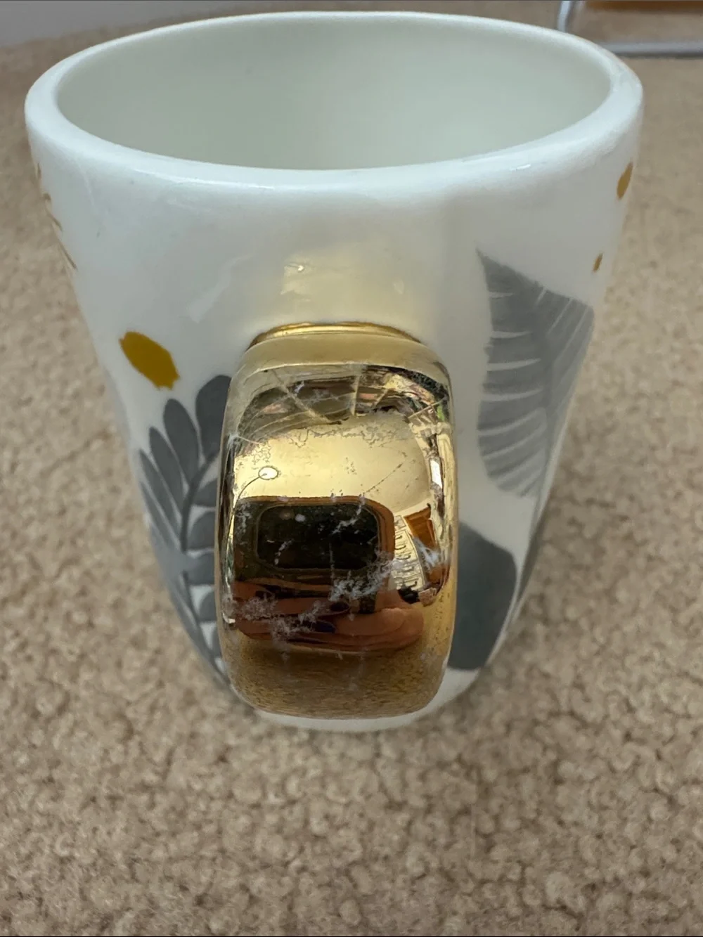 Ceramic Floral Mug with Gold Handle
